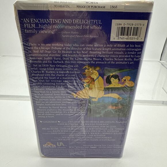 All Dogs Go to Heaven vintage 1989 Clamshell VHS Don Bluth SEALED Hype Sticker - Picture 5 of 11